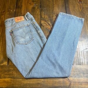 Levis 505 Mens Straight Fit Jeans Light Wash Blue Denim 36x32 Cotton 505-0216